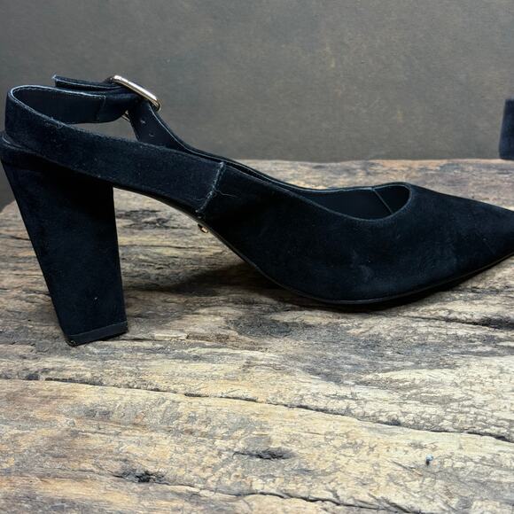 Raye Black Velvet Slingback Block Heel Women’s Size 10 Pointed Dress Shoes - Picture 7 of 10